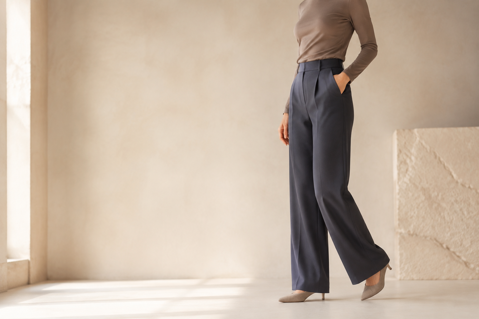 Tasteful editorial photograph highlighting the outer-thigh and hip contour